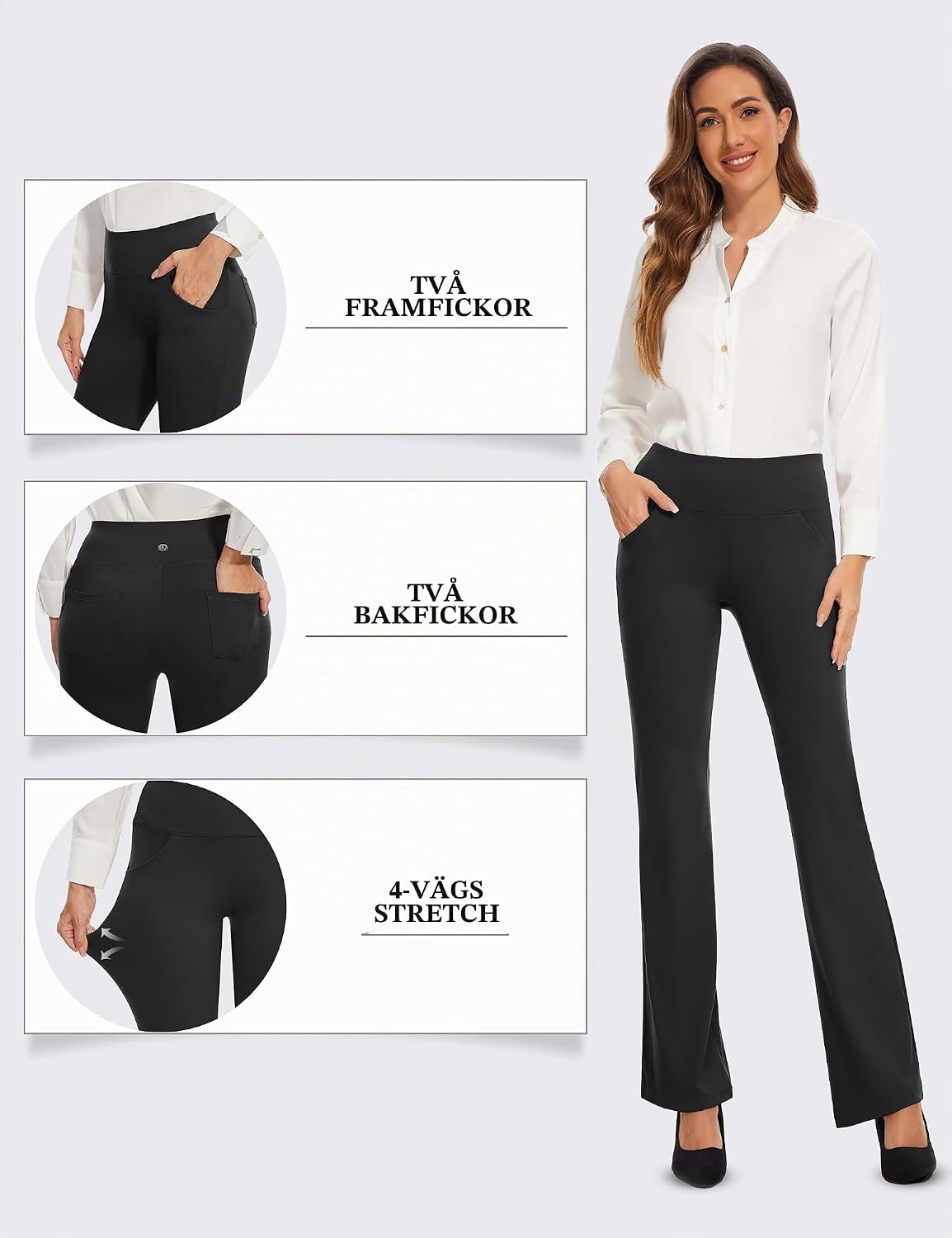 Detalle de Desol Bootcut Flare yogabyxor med hög midja, stretch och fyra fickor