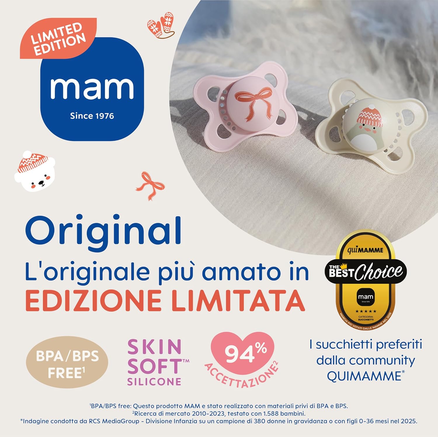 Thumbnail 1 de MAM Original Winter Limited Edition succhietto 16+ mesi (set da 2) con sterilizzatore portatile, neutro