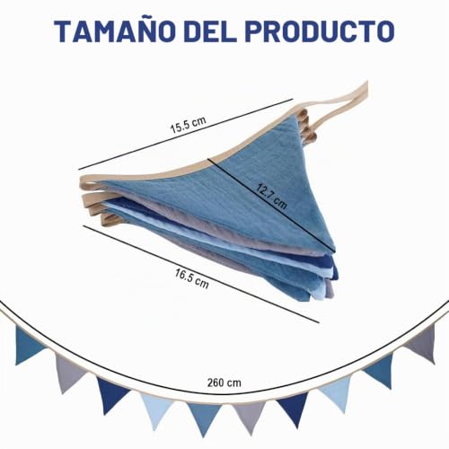 Detalle de Duoleimi Cadena de banderines Azul guardería – Guirnalda de algodón de 2,6 m para la cama y decoración infantil