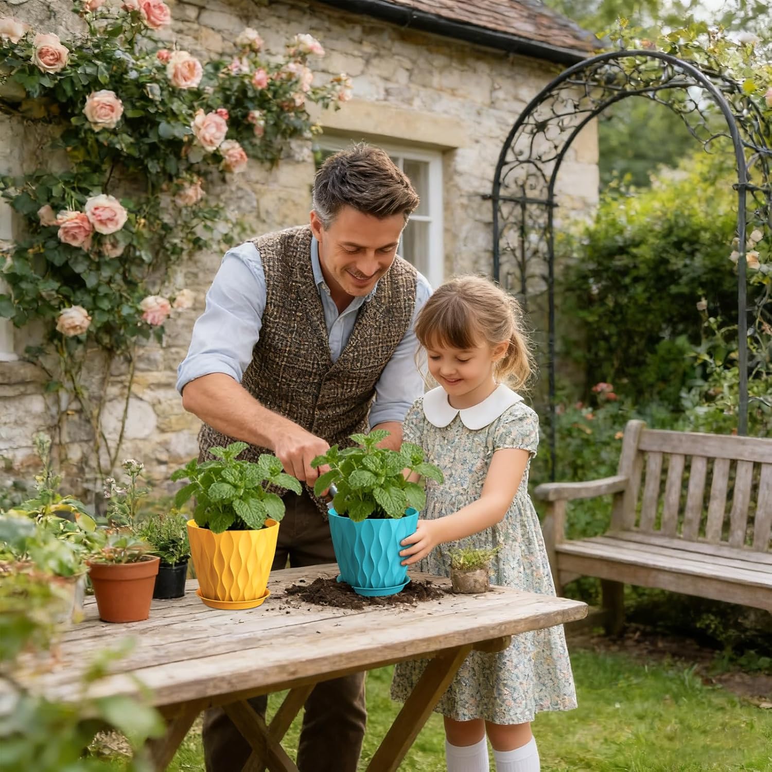 Thumbnail 5 de WSMKSZ 20 cm Wave Texture Plant Pots (5-Pack) with Drainage Holes & Saucers