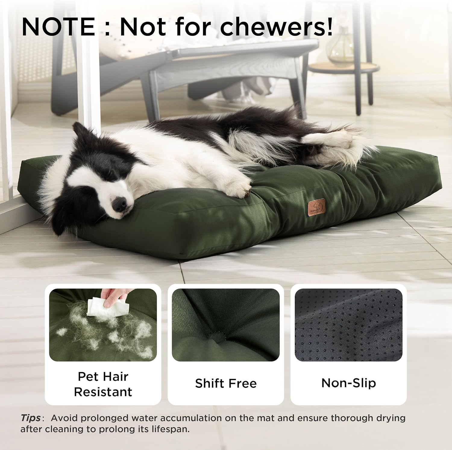 Detalle de Bedsure Washable Large Dog Bed 91x68x9cm – Flat Mattress with Oxford Fabric (Green)