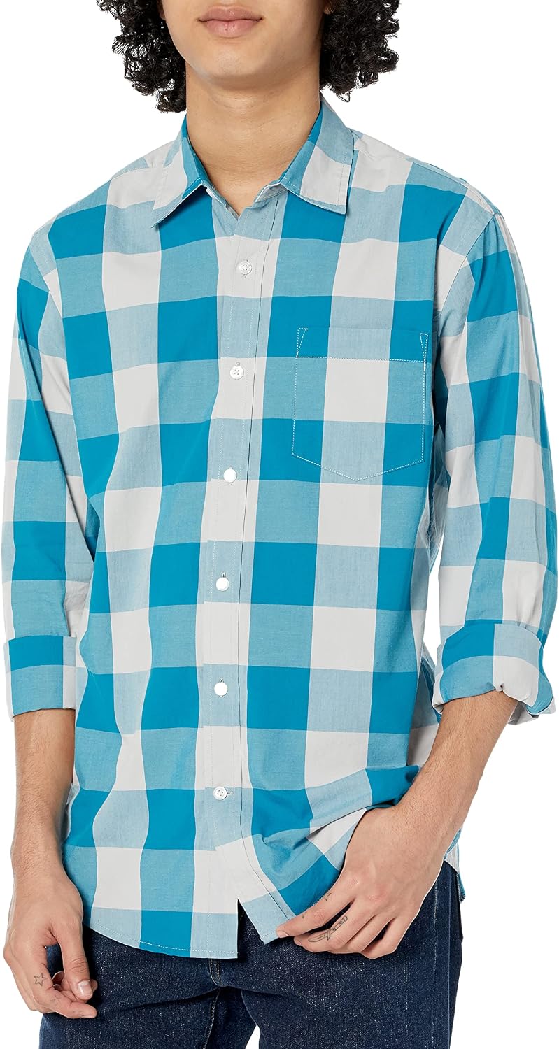 Detalle de Amazon Essentials Uomo Camicia casual in popeline a maniche lunghe, vestibilità regular
