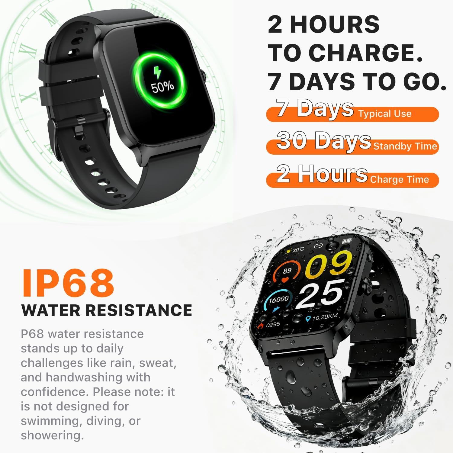 Thumbnail 6 de Kriutefy Smart Watch (Women & Men) with Bluetooth calling, 1.83" HD display, fitness & sleep tracking – Midnight Black
