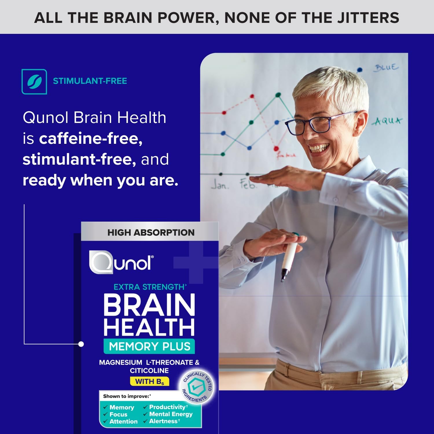 Detalle de Qunol Brain Health Memory Plus Tablets with Magtein, Cognizin & Vitamin B6, 60 Count