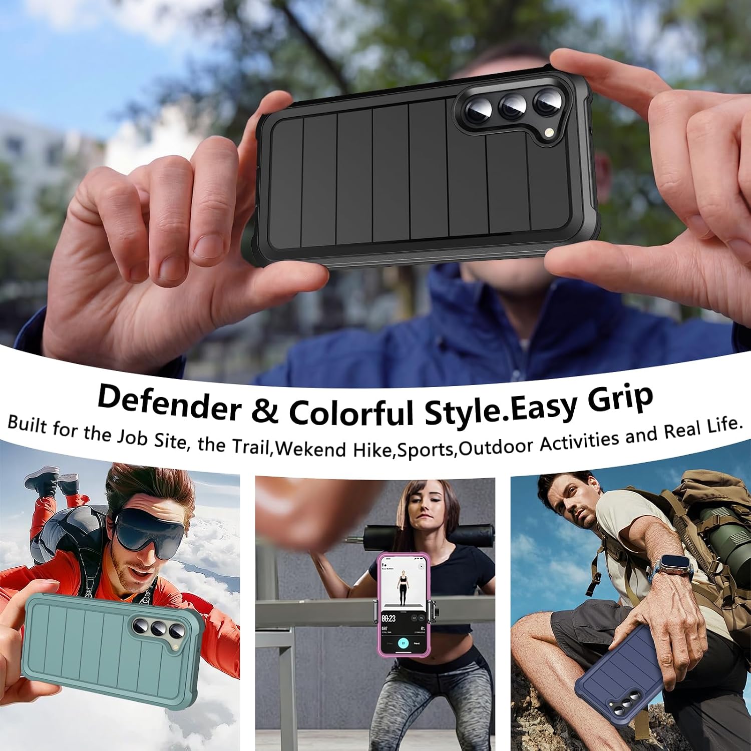 Detalle de Hensinple Rugged Case with Tempered Glass for Samsung Galaxy S23+