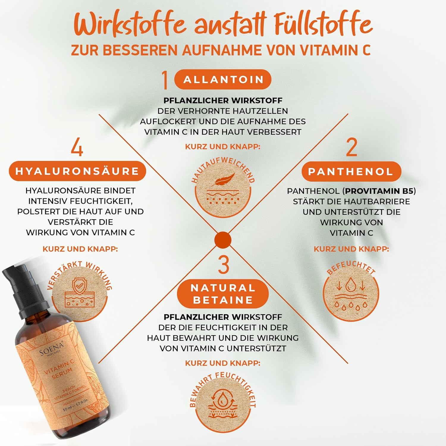 Detalle de Soena Bio-Vitamin C Serum hochdosiert mit Hyaluron-Komplex (vegan) für das Gesicht
