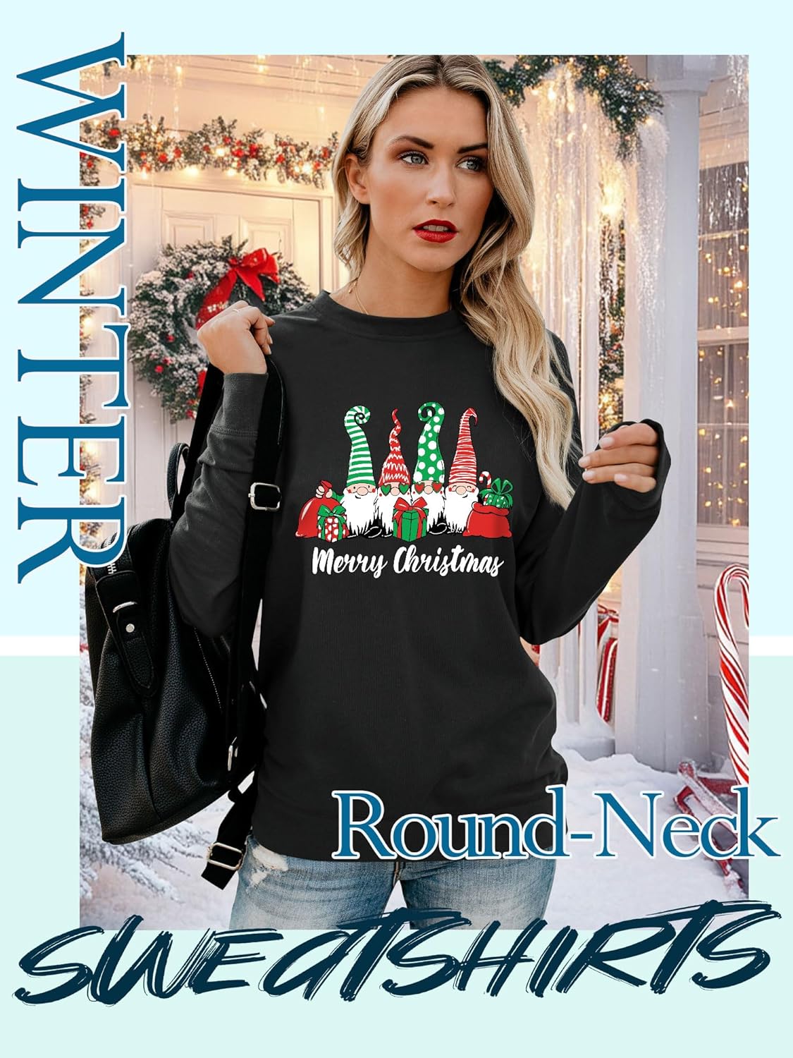 Thumbnail 2 de Yihelian Weihnachts-Sweatshirt für Damen mit Weihnachtswichtel-Print – Rundhalsausschnitt, langärmlig