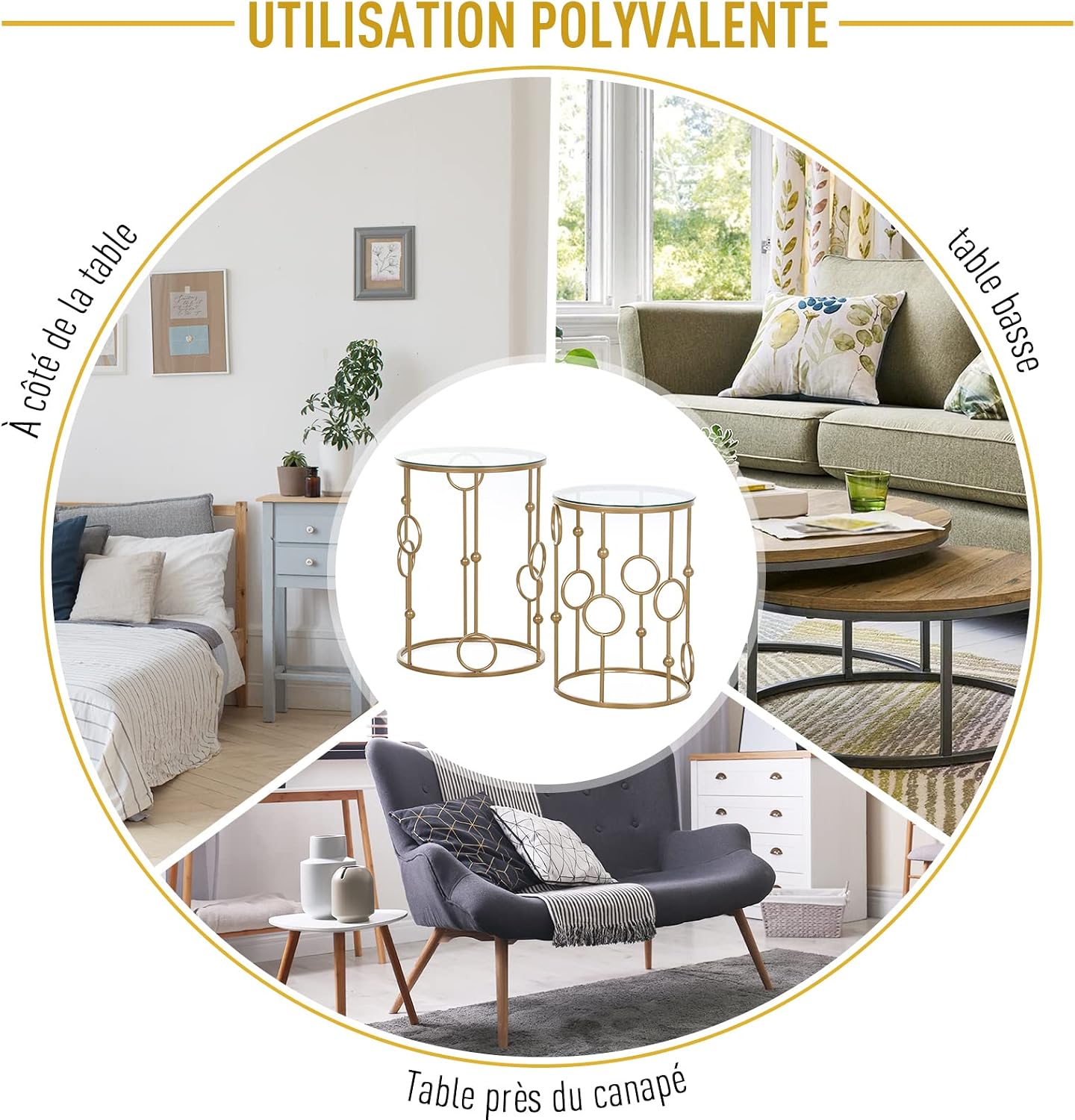 Thumbnail 6 de HOMCOM Tables gigognes art déco Ø41 Ø36 cm