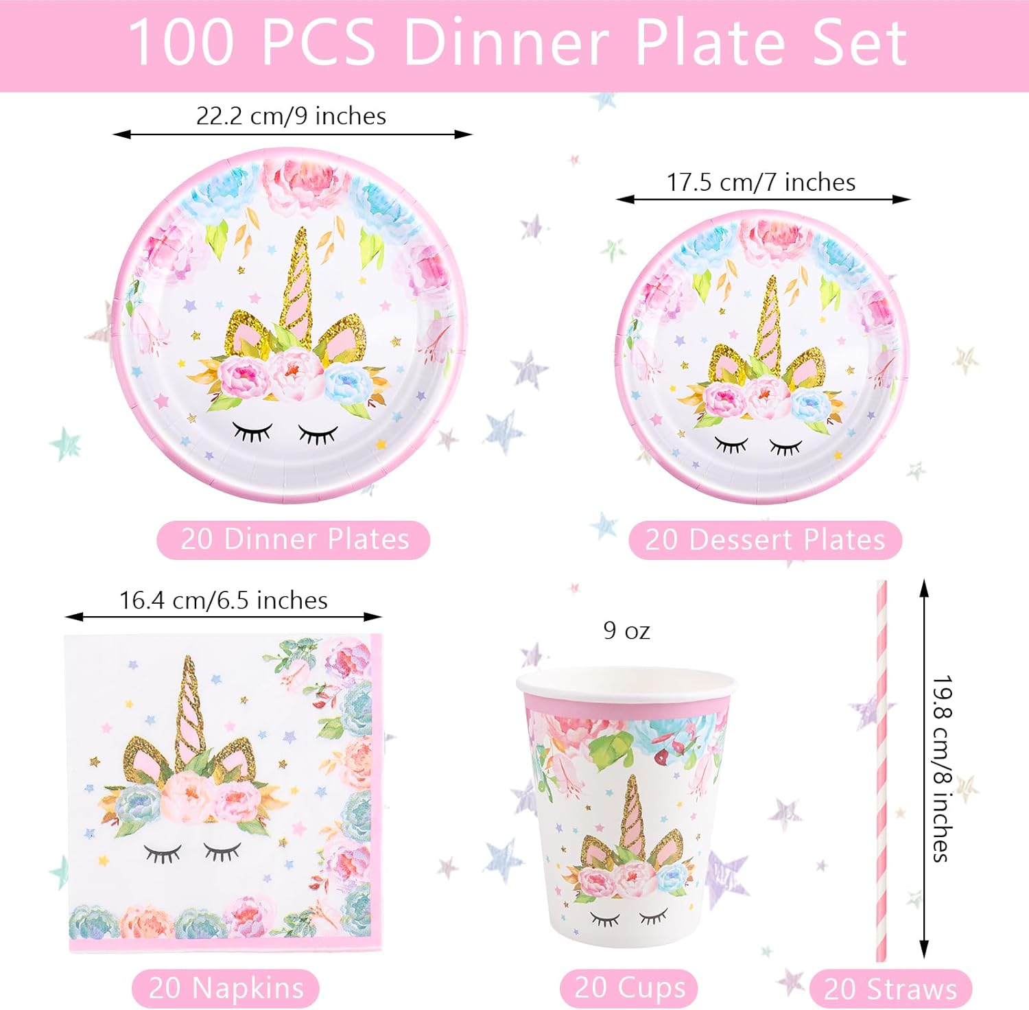 Thumbnail 1 de Aitsite Einhorn Partygeschirr-Set (100-teilig) – Geschirr für 20 Kinder auf dem Geburtstag, rosa