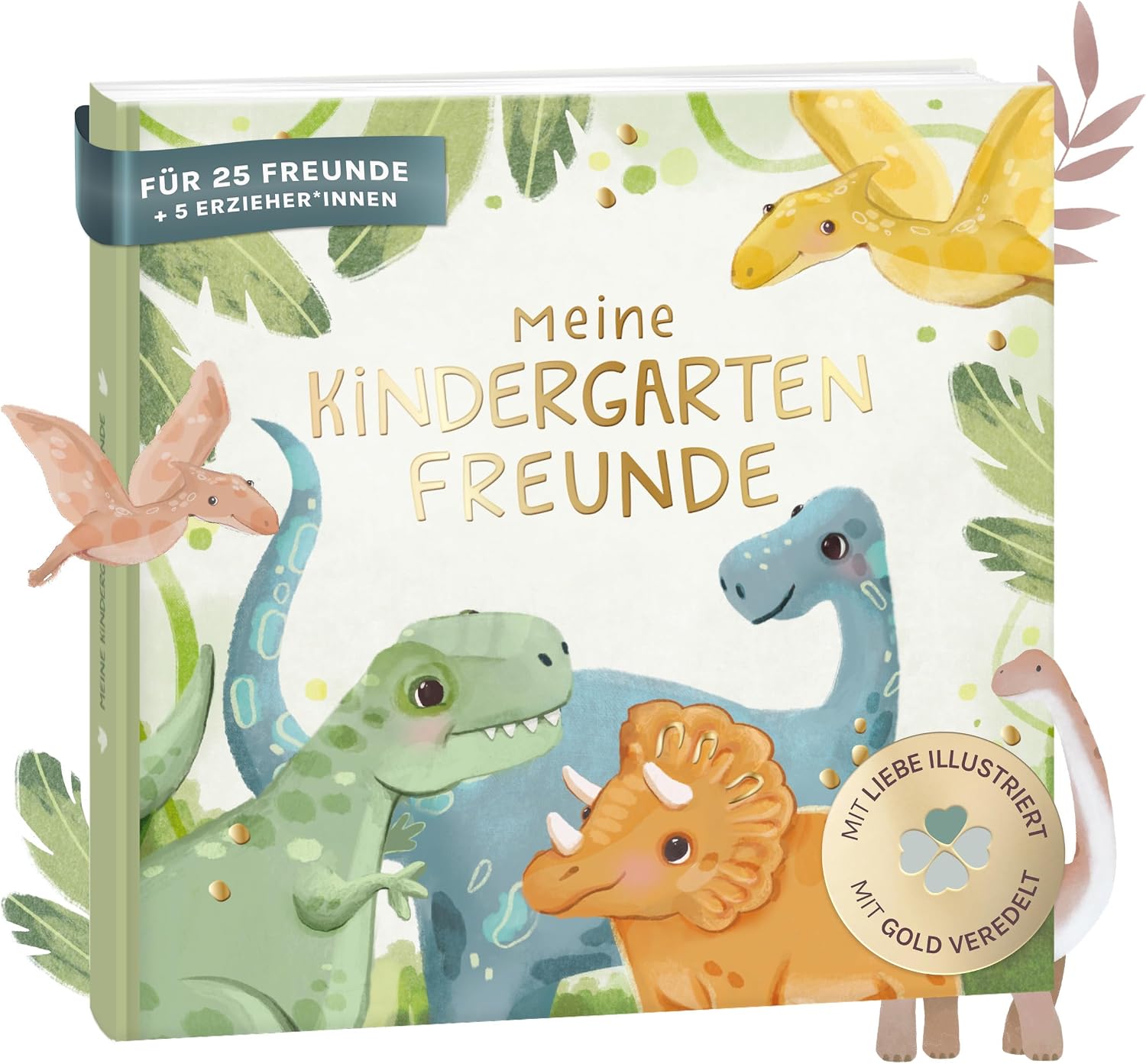 Detalle de mintkind Freundebuch Kindergarten Dino 21x21 Hardcover – 80 Seiten, Goldprägung