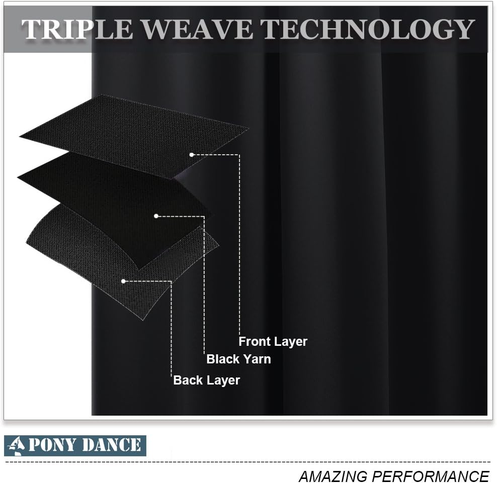 Thumbnail 4 de PONY DANCE Black Blackout Curtains 90x54 in