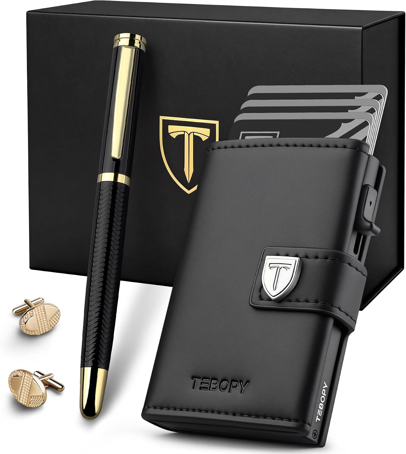 Detalle de Tebopy Geldbörse Herren – Slim Wallet mit RFID-Schutz, Münzfach und elegantem Business-Set