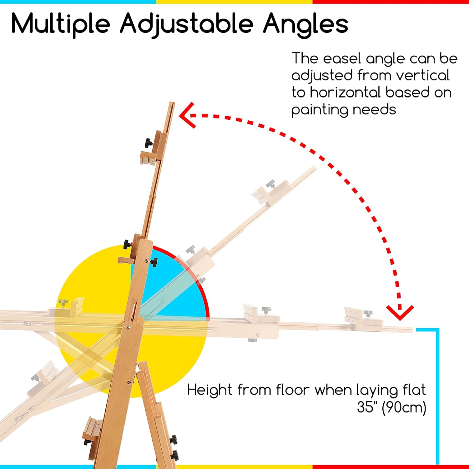 Detalle de MEEDEN W14 H-Frame Studio Easel, Adjustable Beech Wood with Tilting Angle and Wheels