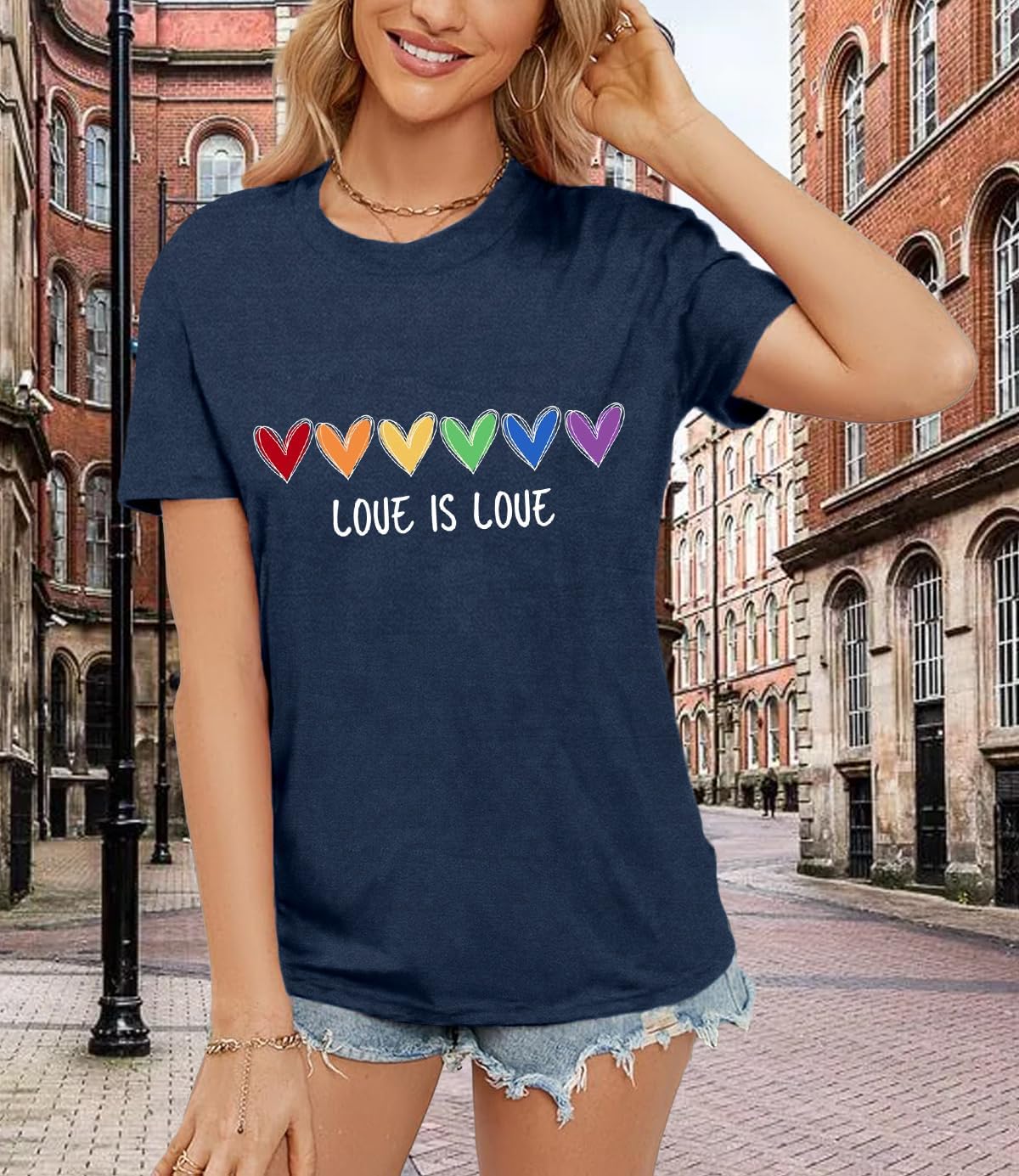 Detalle de Qskall Womens Pride T Shirt Rainbow Hearts Shirt Love is Love Top