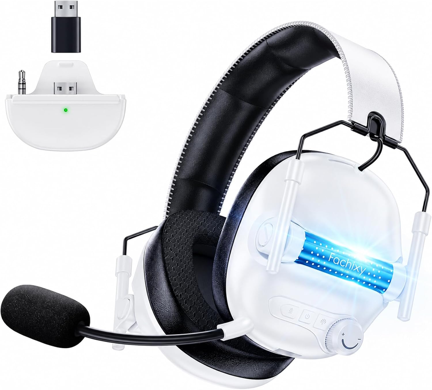 Detalle de Fachixy Gaming Headset Wireless für Xbox Series X|S|One, PC, PS5, PS4, Switch – 2,4 GHz, Bluetooth 5.4, Faltbar, RGB, 60 Stunden Akkulaufzeit
