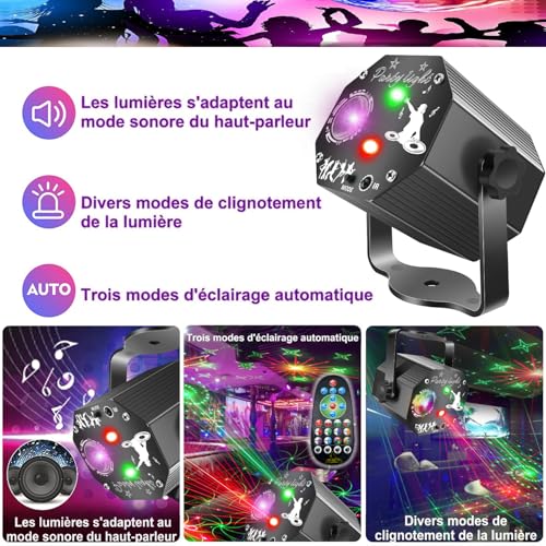 Detalle de Boule Disco LED WINSAFE 72 motifs de projection – Projecteur de soirée RGB avec télécommande et commande vocale