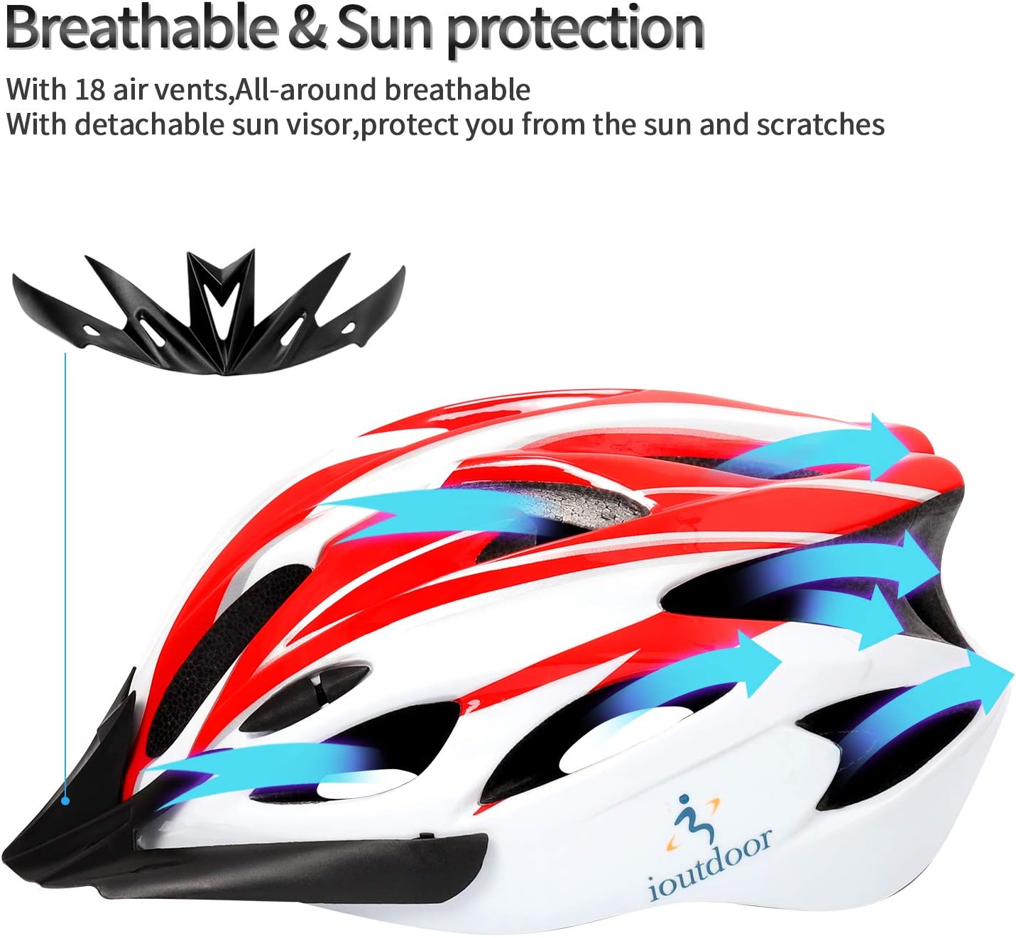 Thumbnail 3 de ioutdoor Erwachsenen-Fahrradhelm (CE EN1078) mit abnehmbarem Visier, EPS/PC und verstellbarem Kopfband 56–62 cm