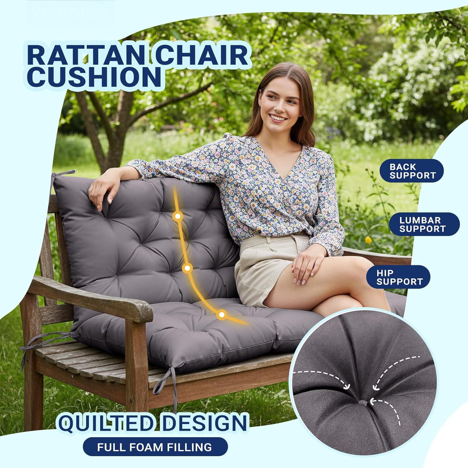 Detalle de ZxrFxr Waterproof Swing Seat Cushions: 2/3/4 Seater Thick Patio Bench Cushion (Dark Grey, 120x100cm)