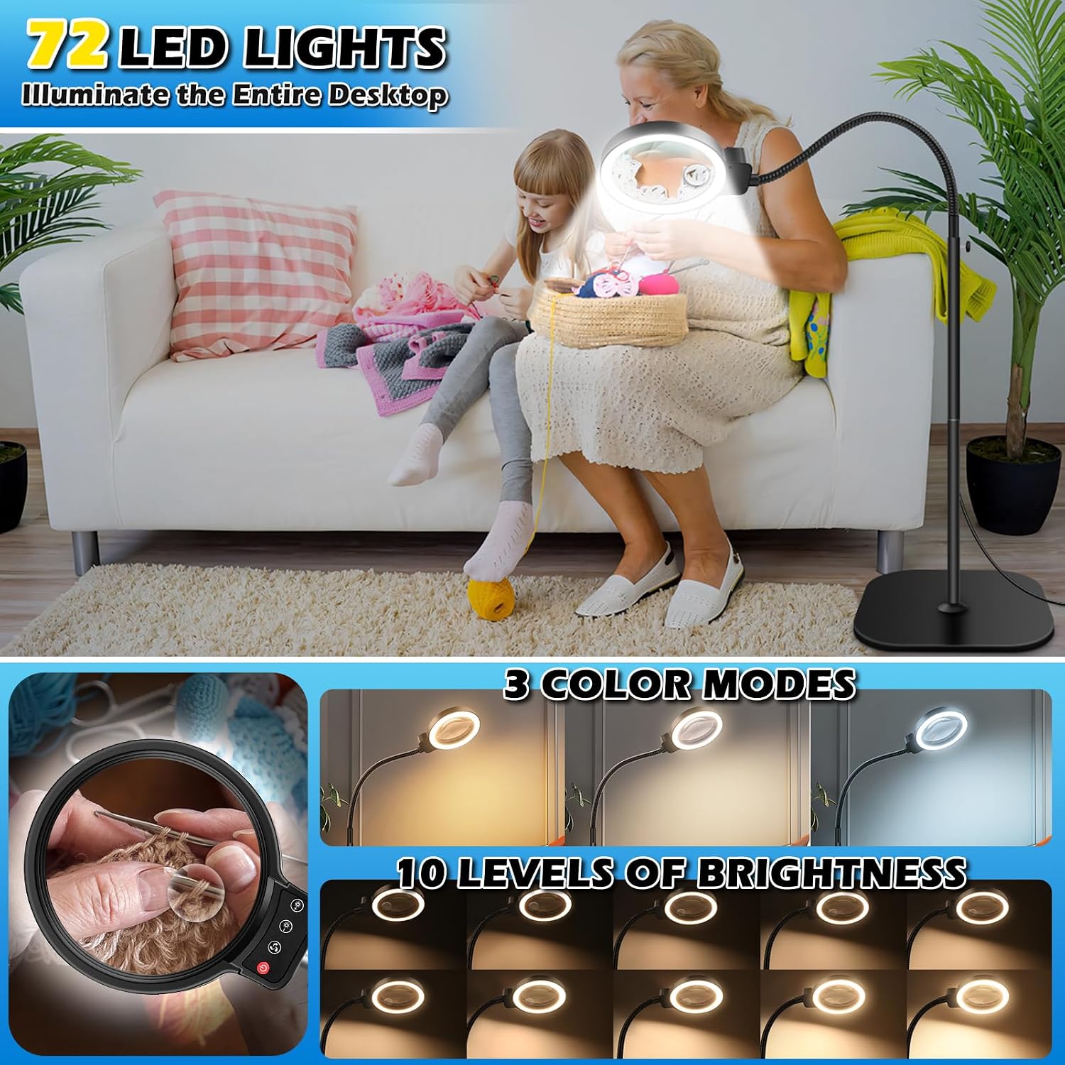 Detalle de Large Floor Magnifying Lamp with Light