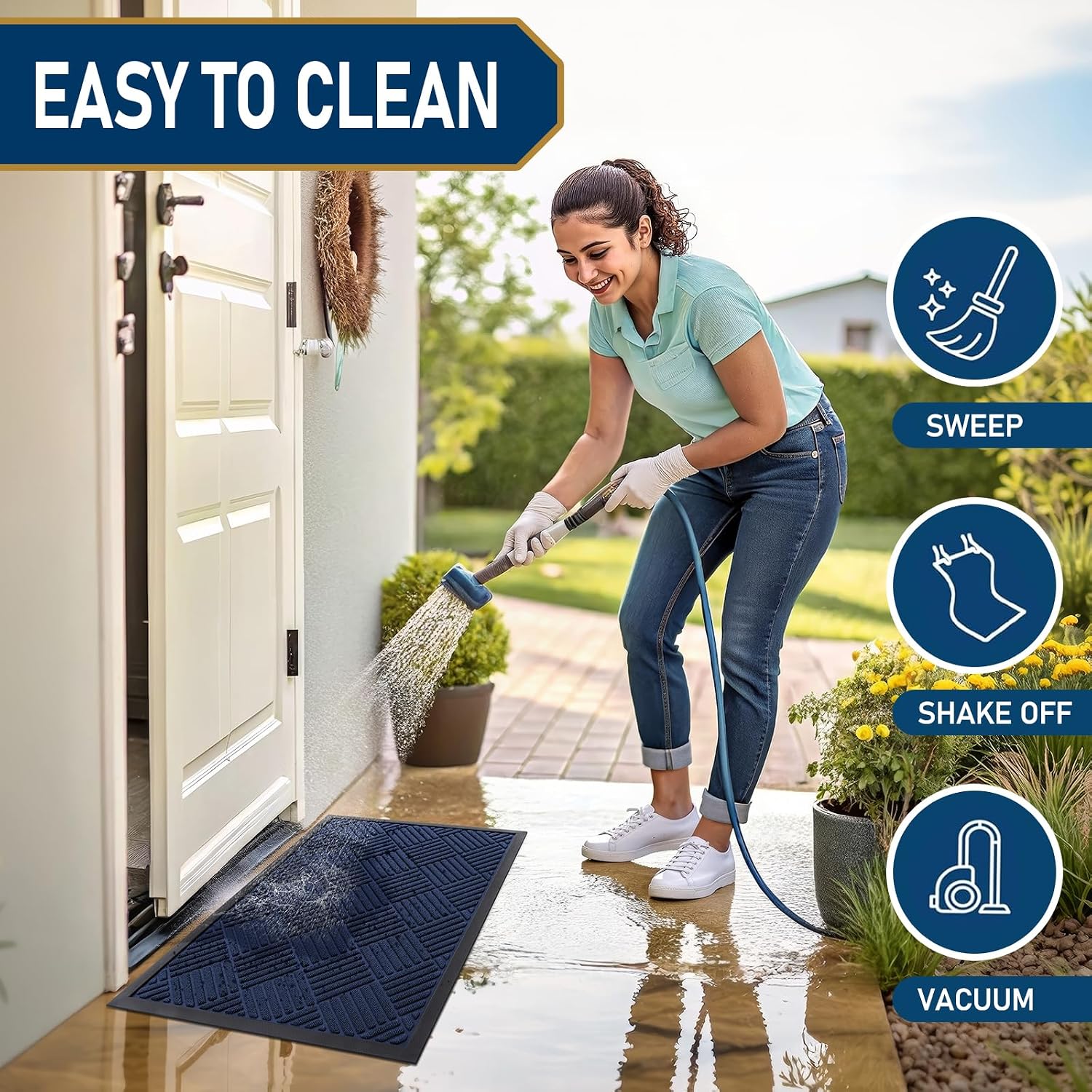 Detalle 2 de Smiry 29.5 x 17-Inch Navy Blue Front Door Mat with Rubber Backing