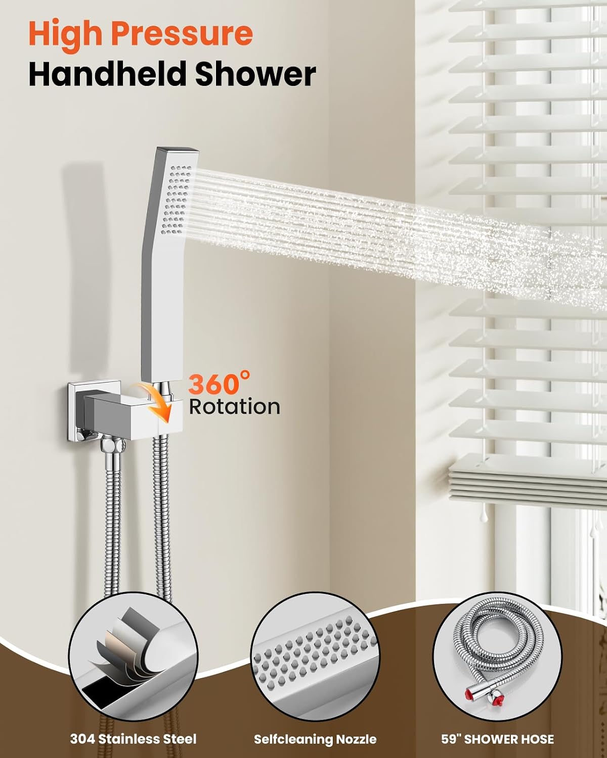Detalle de gotonovo Shower Faucet Set with 12-Inch Rainfall Head, Handheld Spray, Chrome