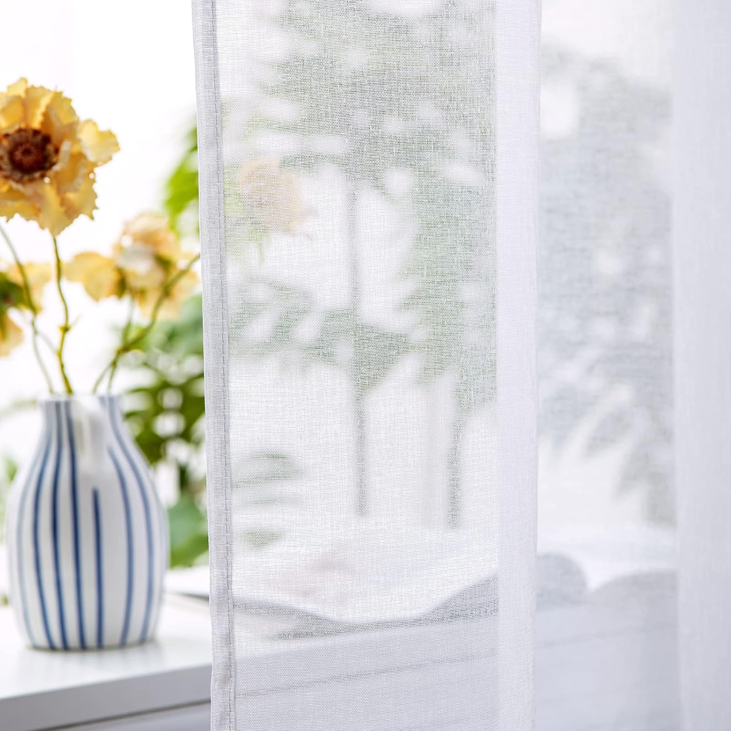 Thumbnail 2 de Woaboy Voile Gardinen Kurz Weiss – 2er Set, 140 x 160 cm, Ösen/Schlaufen, transparente Scheibengardine