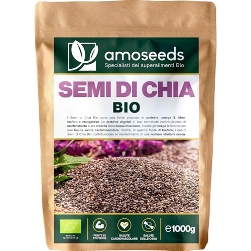 Detalle de Semi di Chia Bio 1KG Amoseeds: proteine, salute cardiovascolare e qualità superiore