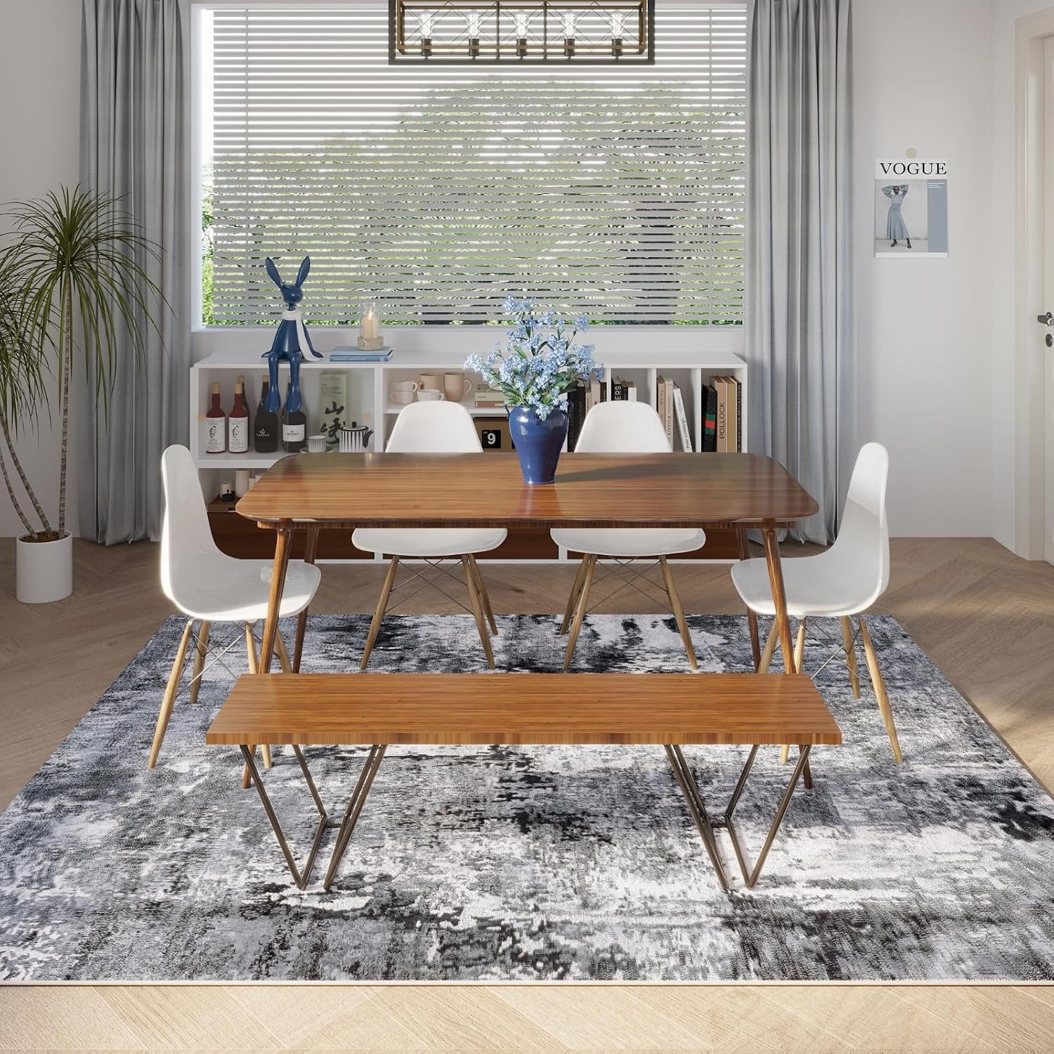 Detalle 2 de Rugcomf 8x10 Area Rug – Washable Boho Faux Wool, Non-Slip Backing, 0.35" Plush Yet Low-Pile (Grey & Black)