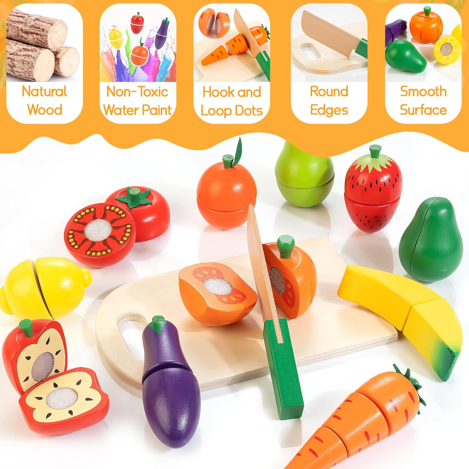 Detalle 2 de Wooden Play Food Cutting Set Ages 3+ ๐