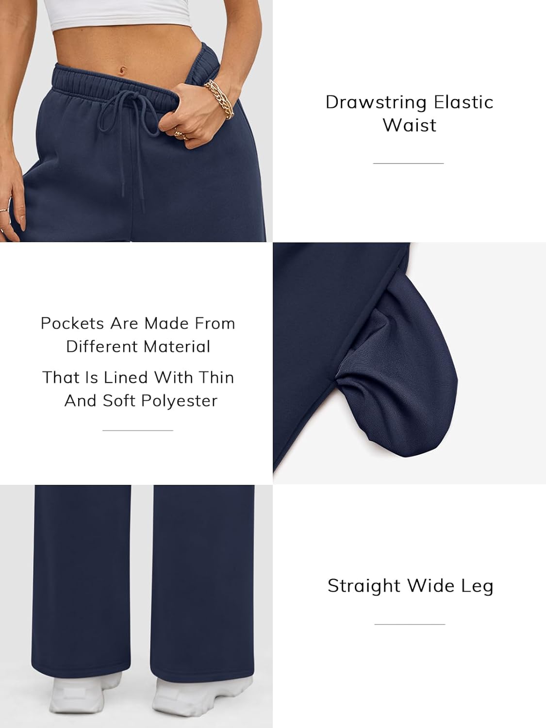 Thumbnail 3 de ATHMILE Women’s Fleece-Lined Sweatpants (Baggy Wide-Leg, Straight Leg) for Fall & Winter