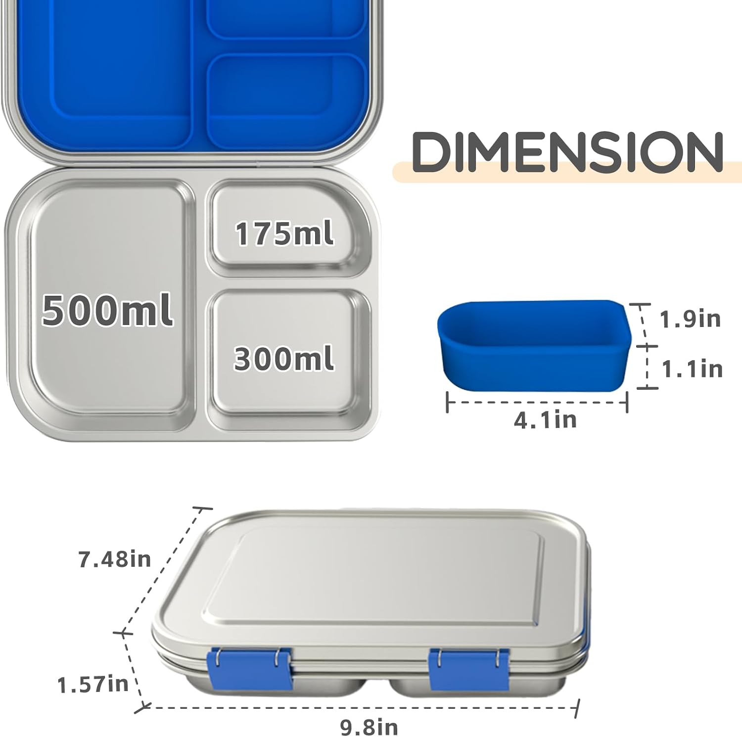 Thumbnail 5 de BOSEDSANG Stainless Steel Kids Bento Lunch Box: 3 Compartments, Leak-Resistant and Dishwasher Safe