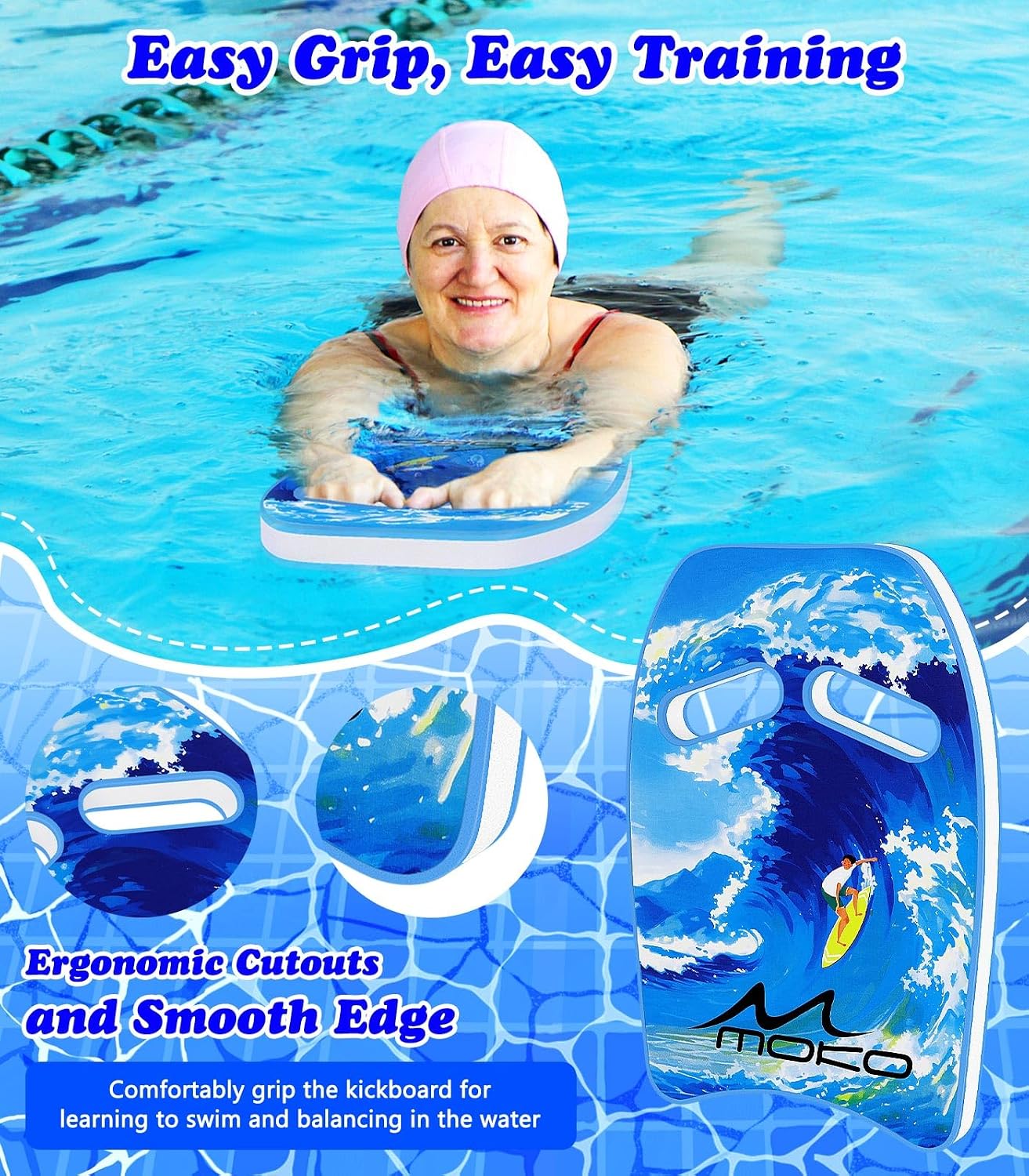 Thumbnail 3 de MoKo Schwimmbrett mit Griffen (Kickboard) für Kinder und Erwachsene – Cartoon Swim Float Trainingsausrüstung