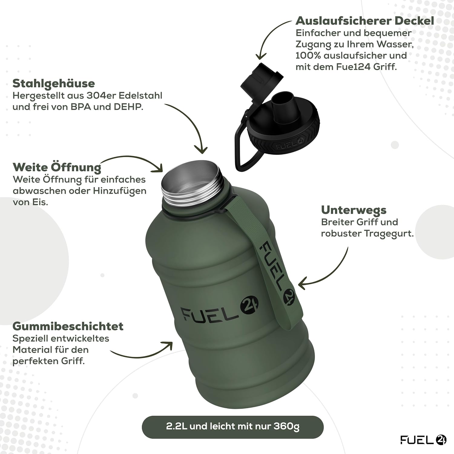 Thumbnail 1 de Fuel24 Extra Stark Trinkflasche Edelstahl 1,3 L / 2,2 L – Auslaufsicher, BPA-Frei, Robust