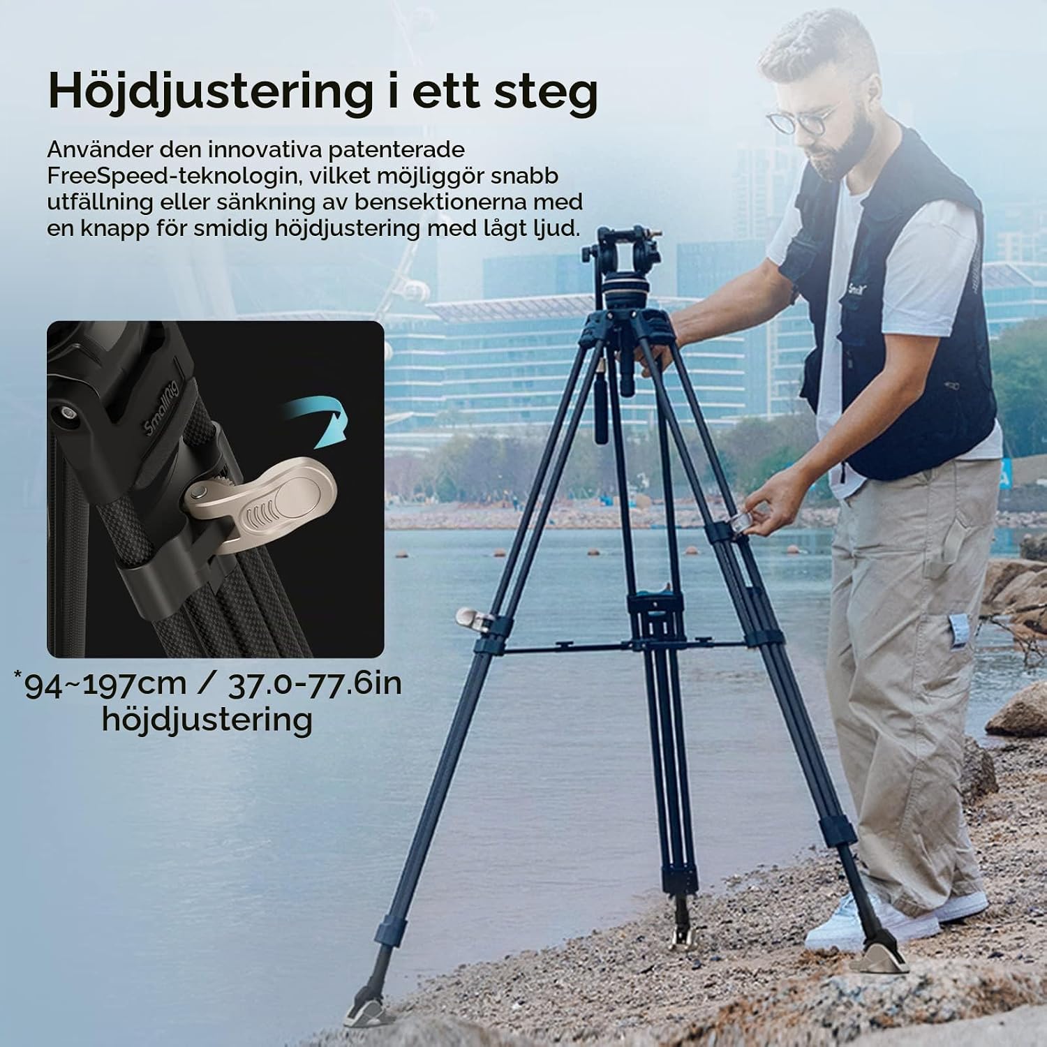 Detalle 2 de SMALLRIG AD-100 3989 videostativ i kolfiber med enstegslåsning