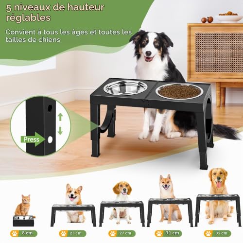Detalle de X XBEN Gamelle surélevée pour chien, 5 hauteurs réglables et 2 bols inox
