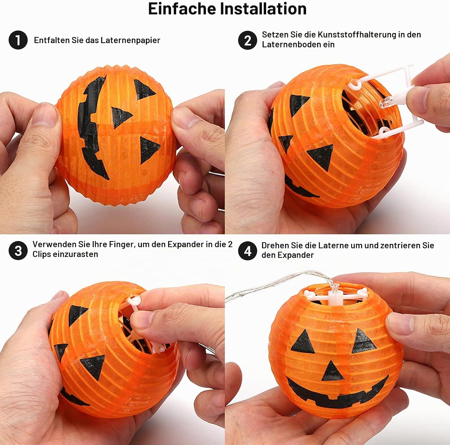 Thumbnail 6 de Qedertek Halloween Kürbis Laternen Lichterkette – 4,3 m, 20 ORANGE Kürbis-Lampions, IP65, batteriebetrieben