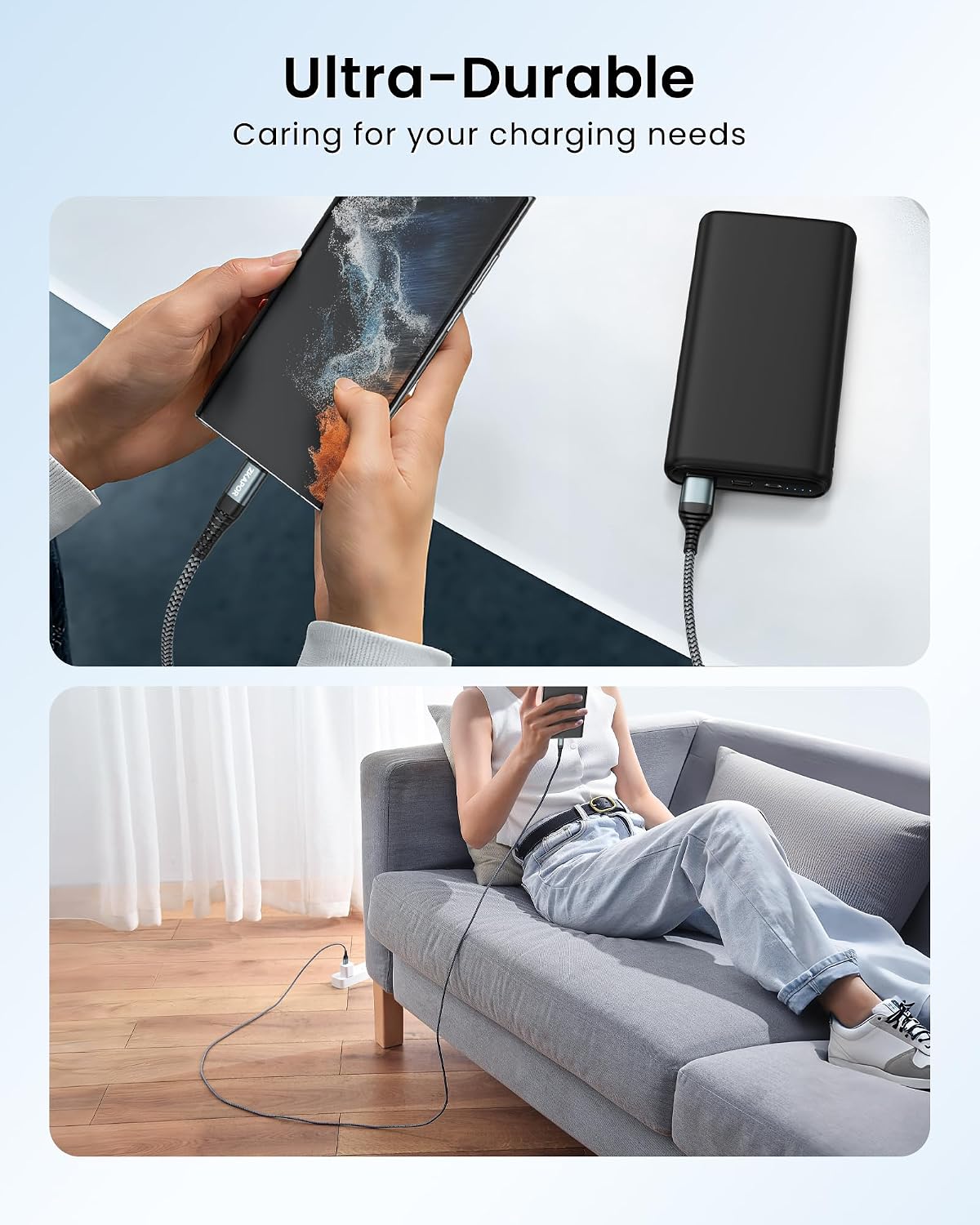 Detalle 2 de ZKAPOR Extra Lang USB‑C Kabel 5 m (Nylon) mit Schnellladung bis 3 A & 480 Mbit/s