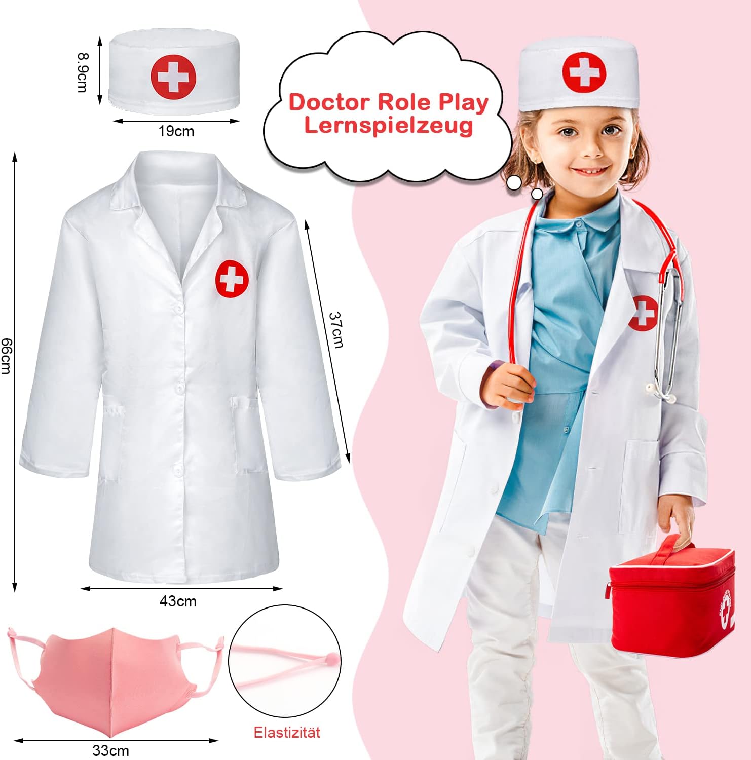 Thumbnail 3 de Sundaymot Doctors Set for Kids: 32-Piece Wooden Role Play Case with Real Stethoscope and Dentist Kit