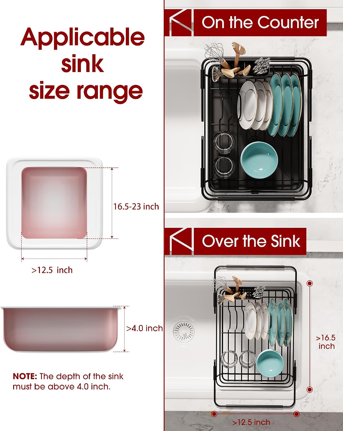 Thumbnail 4 de Sakugi CA6203 Expandable Stainless Steel Dish Drying Rack, Black