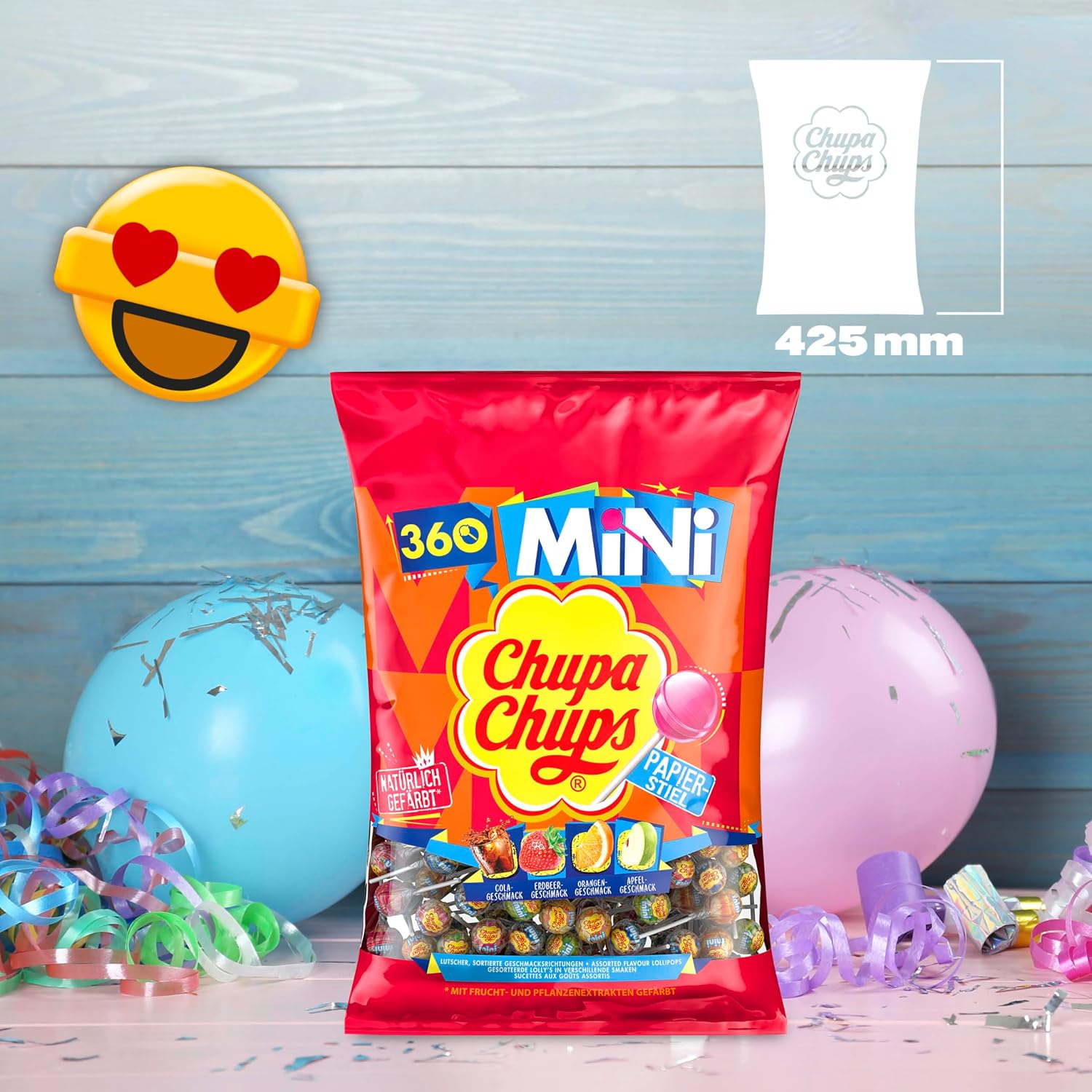 Detalle de Chupa Chups Mini Classic Lutscher-Beutel – 360 Mini-Lollis in 4 Sorten (Cola, Orange, Erdbeere, Apfel)