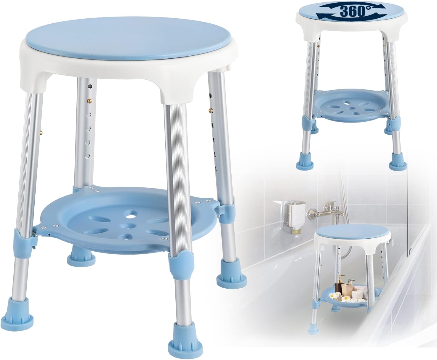 Detalle de LZQ-(HAG1326) Adjustable Shower Stool with 360° Rotating Tray