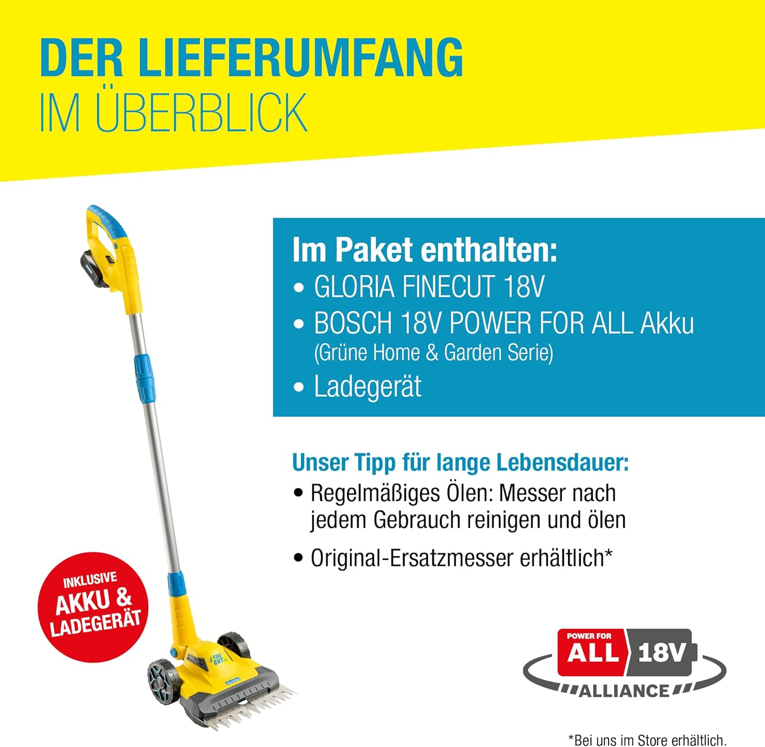 Thumbnail 3 de Gloria FineCut 18V Rasentrimmer & Kantenschneider Set – 25 cm Schnittbreite, Bosch Akku inkl. Ladegerät