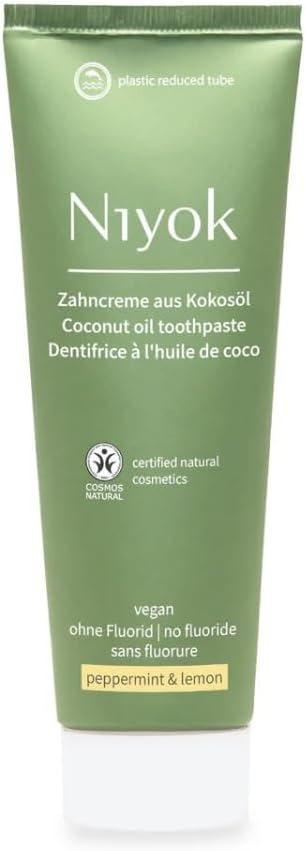 Detalle 2 de Niyok Dentifricio al Bio Olio di Cocco Menta Piperita e Limone (75 ml) – Pulizia delicata, zero fluoro