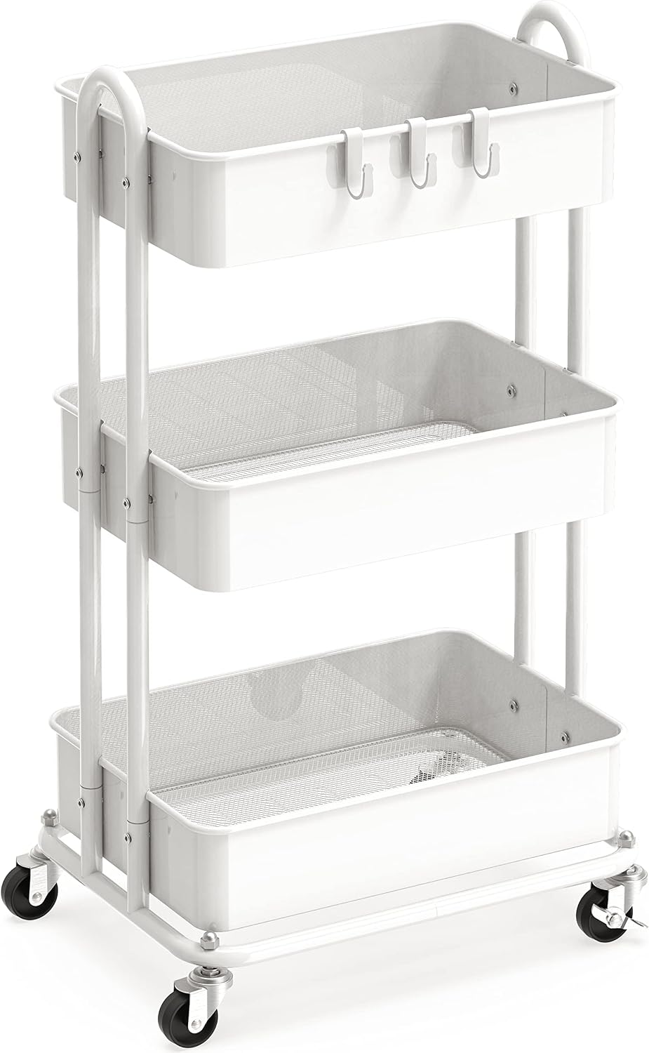 Simple Houseware CB-10C-2 3-Tier Metal Utility Cart, White, Locking Casters