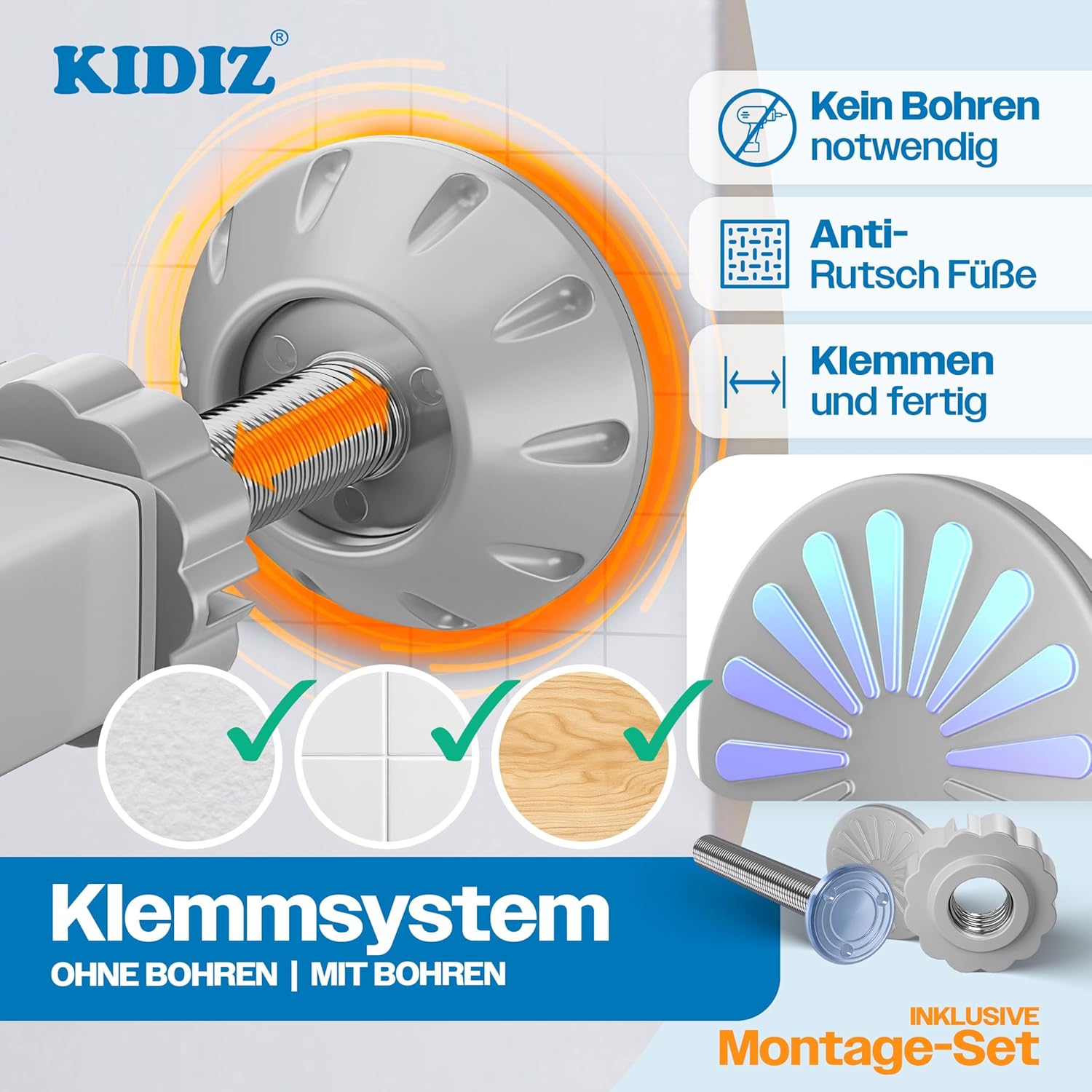 Thumbnail 6 de KIDIZ Treppenschutzgitter ohne Bohren, verstellbar 81–87 cm, 75 cm hoch, Türschutz & Absperrgitter (grau)