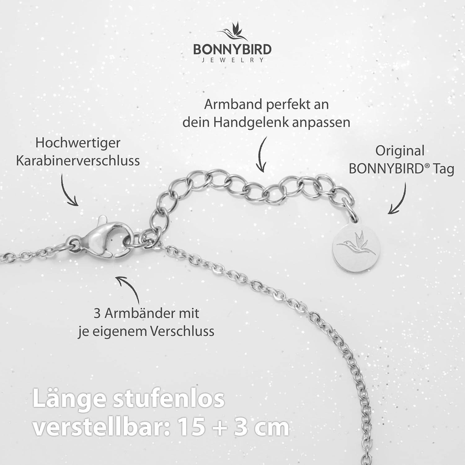 Detalle de BONNYBIRD BonnyMilano Premium Edelstahl-Armbänder-Set für Damen (Silber, Gold & Roségold)