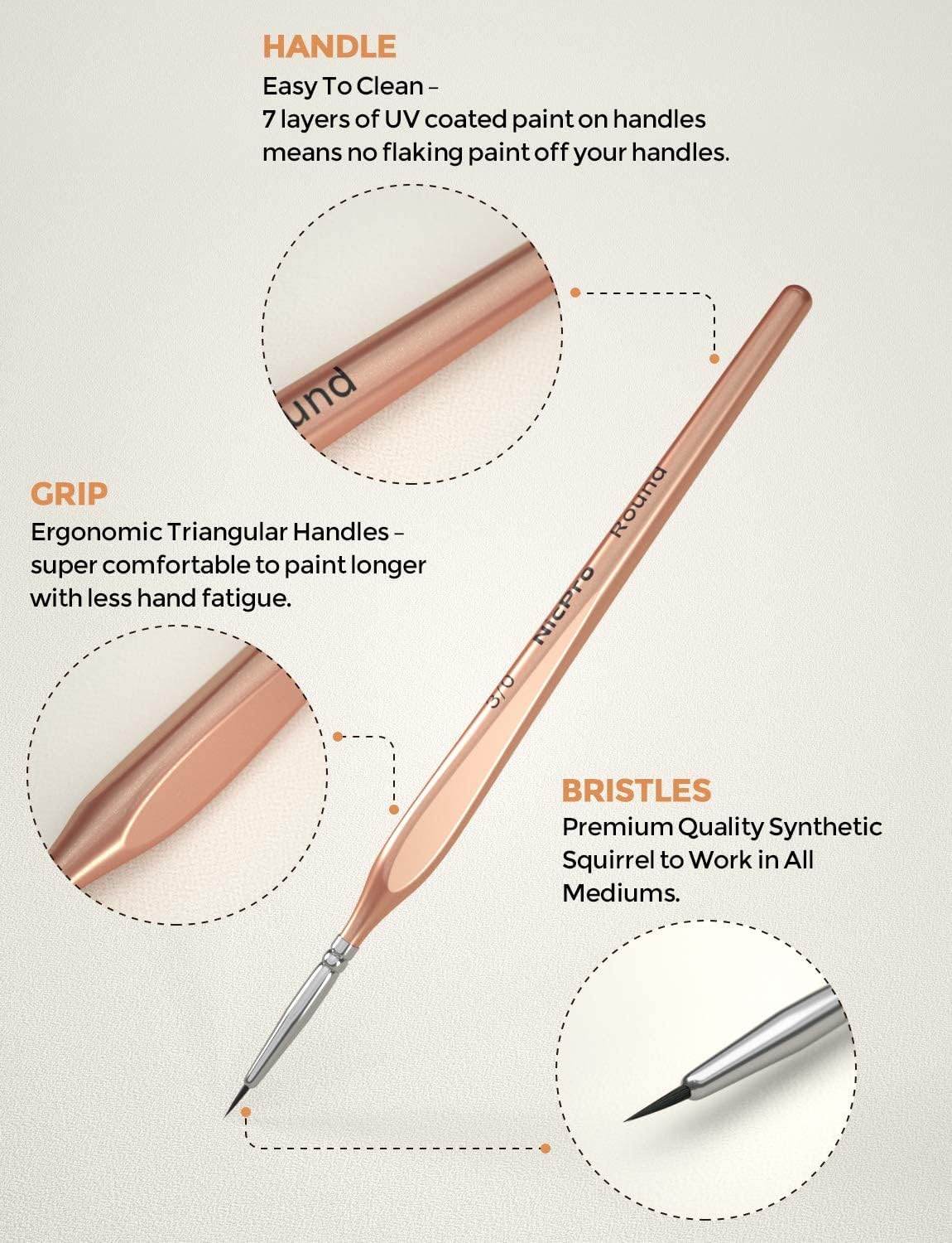 Detalle de Nicpro Fine Paint Brushes 5 PCS – Extra Fine 3/0 Detail Set for Miniatures and Nuanced Art