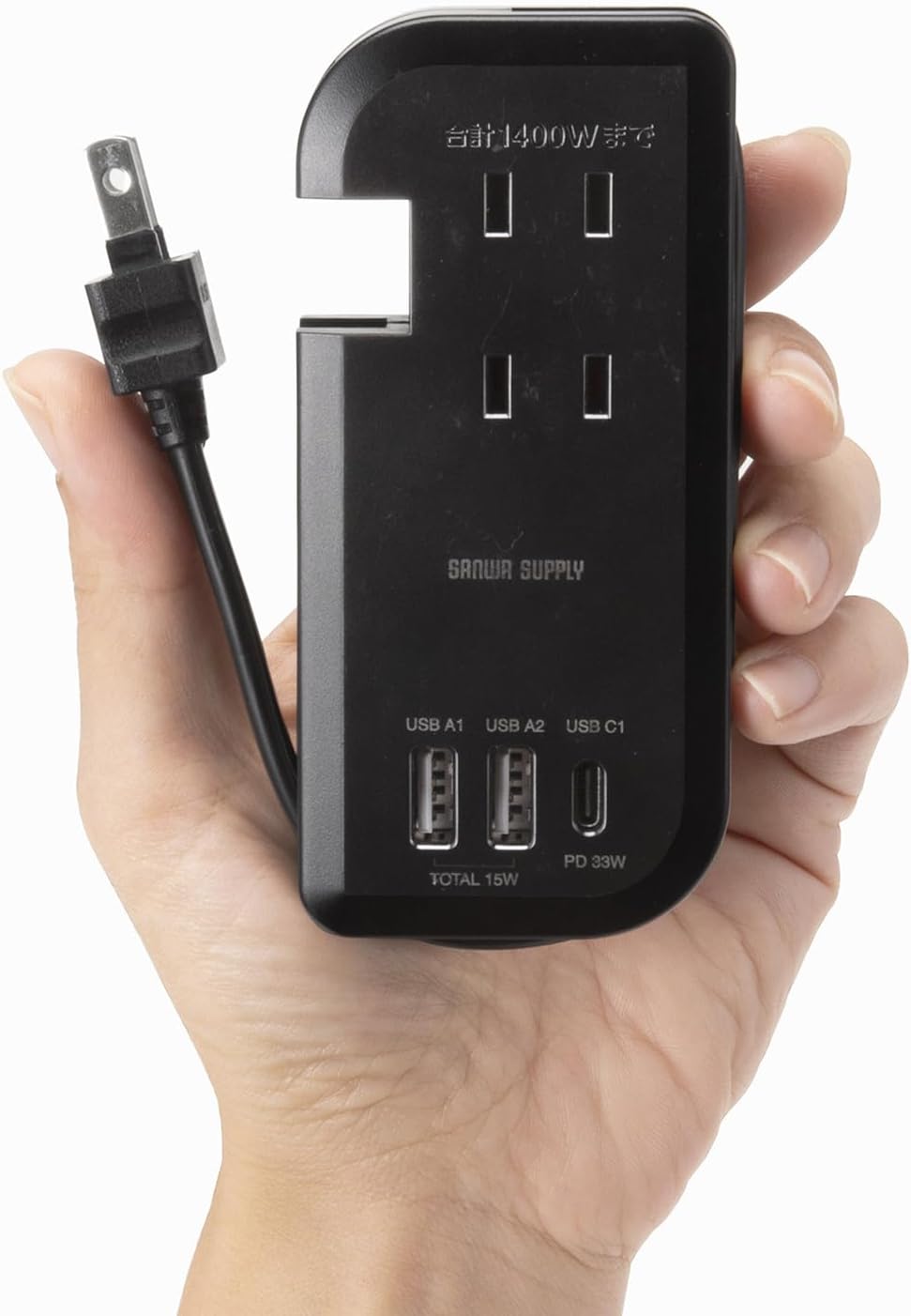Detalle 2 de サンワサプライ TAP-MCU3BK 電源タップ PD33W・コード巻き取り式・AC3個口