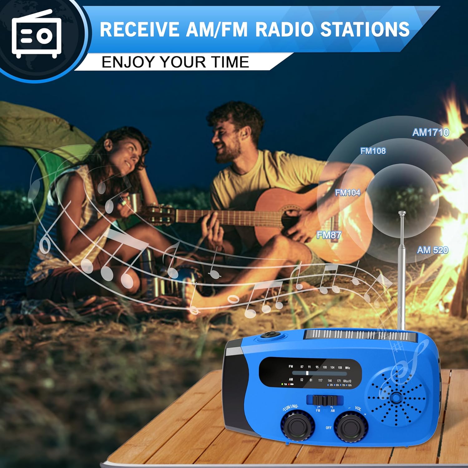 Thumbnail 5 de Wind Up Radio UK 2000mAh Hand Crank Radio with AM/FM, SOS Alarm, and LED Light (Blue)