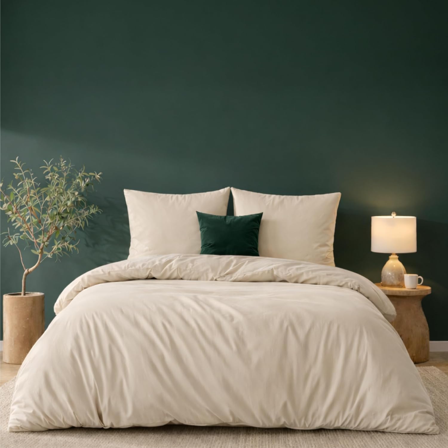 Twinzen Parure housse de couette 200x200 beige en microfibre avec 2 taies 65x65 (certifiée Oeko-Tex)